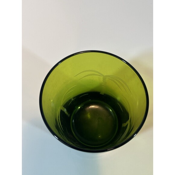 Palm Tree Etched Green Rocks Glasses MCM Vintage Weighed Bottoms Set Of 4 - Picture 6 of 9